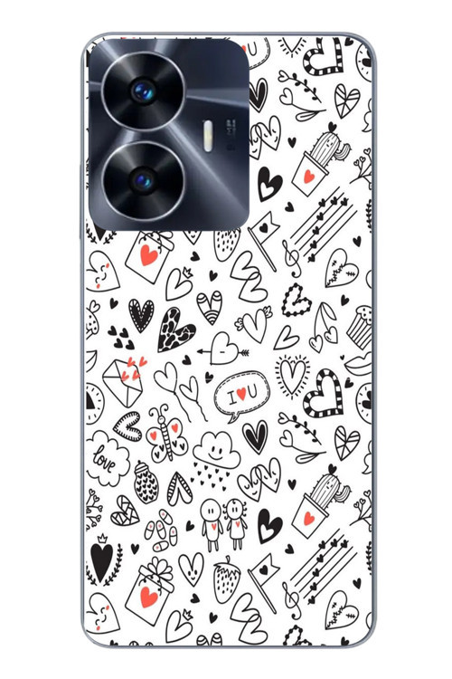 Realme C55 Uyumlu Retro Kalp Karışık Baskılı Silikon Kılıf