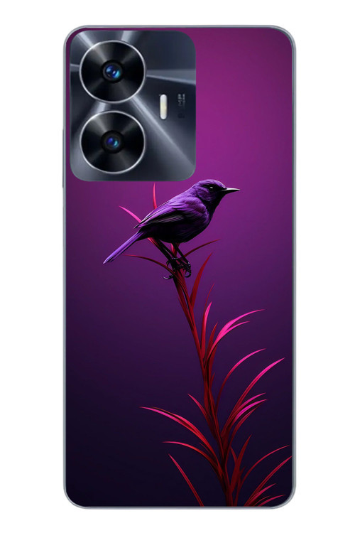 Realme C55 Uyumlu Mor Kuş Dalda Baskılı Silikon Kılıf