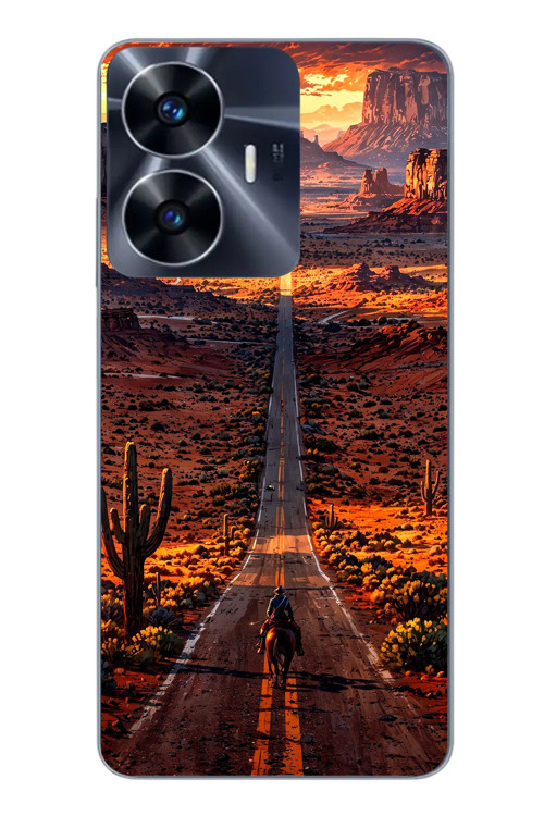 Realme C55 Uyumlu Kovboy Yolda Baskılı Silikon Kılıf