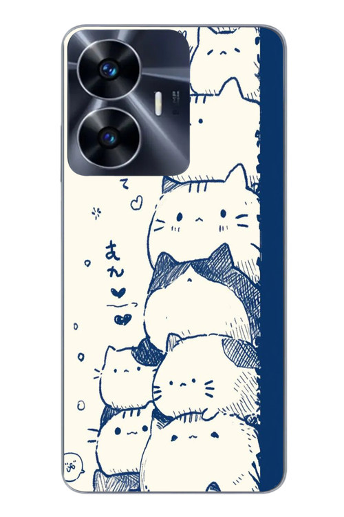 Realme C55 Uyumlu Mavi Kedi Kardeşliği Baskılı Silikon Kılıf