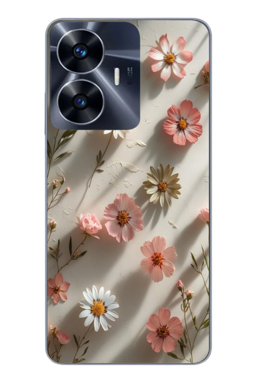 Realme C55 Uyumlu Papatya Çiçekleri Baskılı Silikon Kılıf