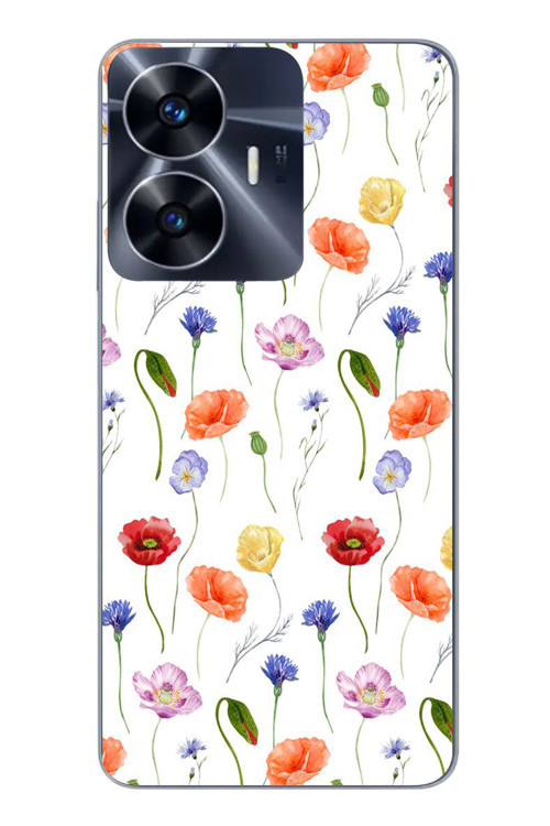 Realme C55 Uyumlu Sade Tek Çiçekler Baskılı Silikon Kılıf