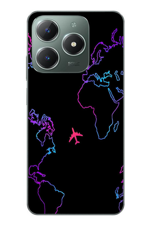 Realme C61 Uyumlu Dünya Uçuşu Baskılı Silikon Kılıf
