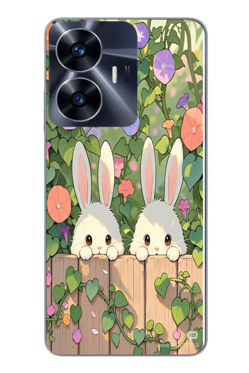 Realme C55 Uyumlu Tavşan Kardeşler Baskılı Silikon Kılıf