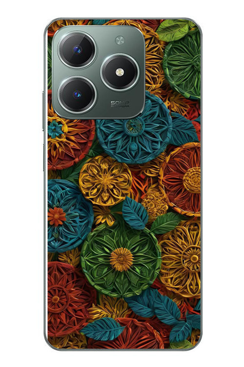 Realme C61 Uyumlu Hasır Örgü Çiçekler Baskılı Silikon Kılıf