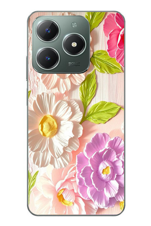 Realme C61 Uyumlu Beyaz Papatyalar Baskılı Silikon Kılıf