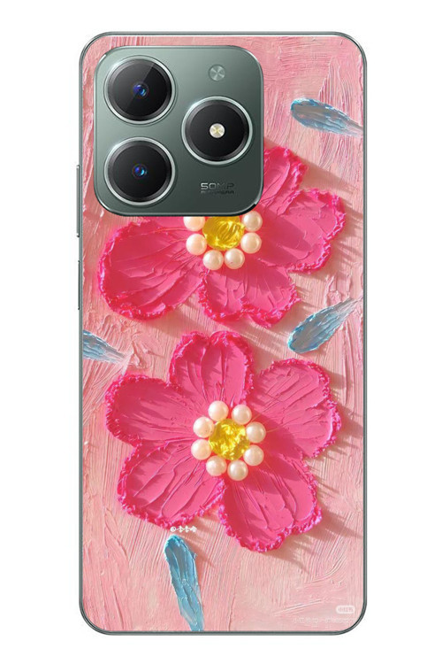 Realme C61 Uyumlu İnci Çiçekler Baskılı Silikon Kılıf