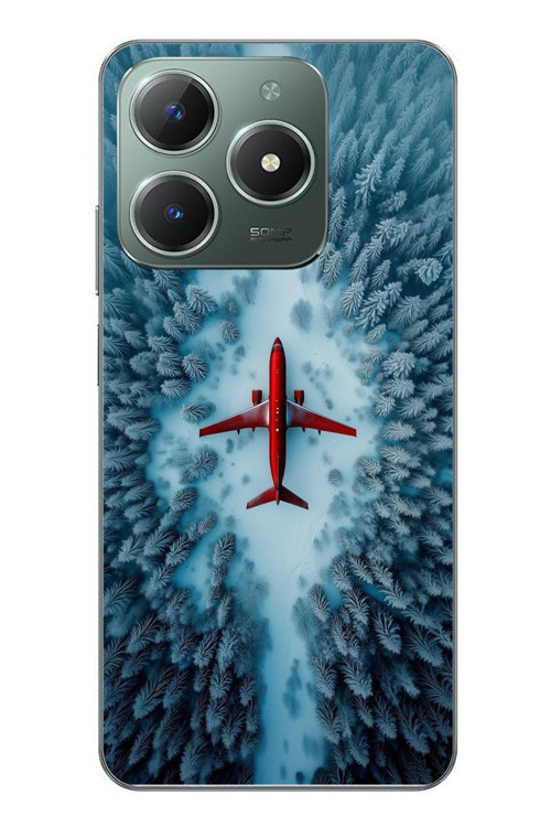 Realme C61 Uyumlu Kış Ortasında Uçak Baskılı Silikon Kılıf