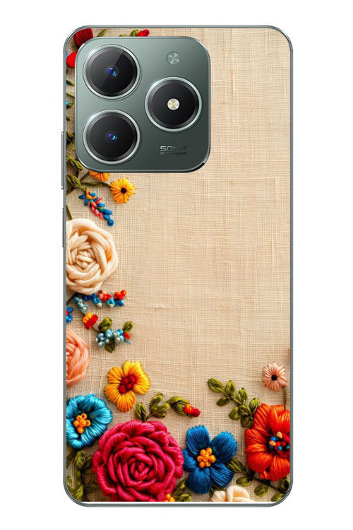 Realme C61 Uyumlu İşlemeli İğne Oyası Baskılı Silikon Kılıf