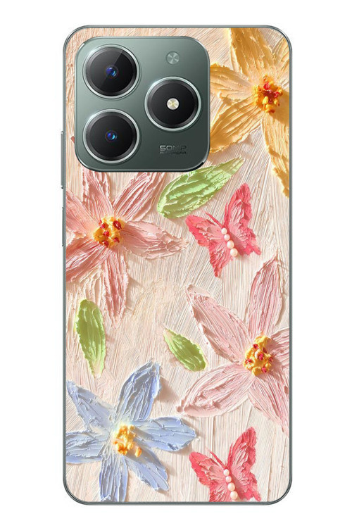 Realme C61 Uyumlu Kelebekli Papatya Baskılı Silikon Kılıf