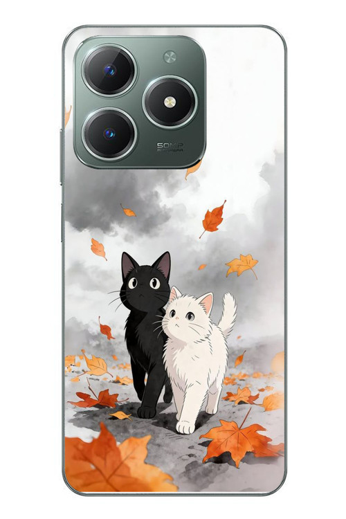 Realme C61 Uyumlu Sonbahar Kedileri Baskılı Silikon Kılıf
