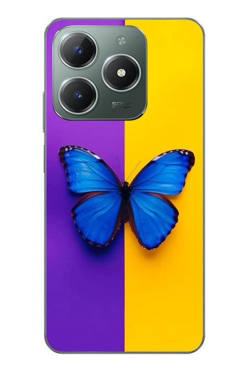 Realme C61 Uyumlu Mor Sarı Kelebek Baskılı Silikon Kılıf