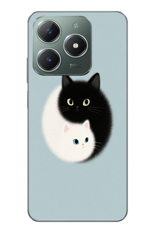 Realme C61 Uyumlu Yin Yang Kediler Baskılı Silikon Kılıf