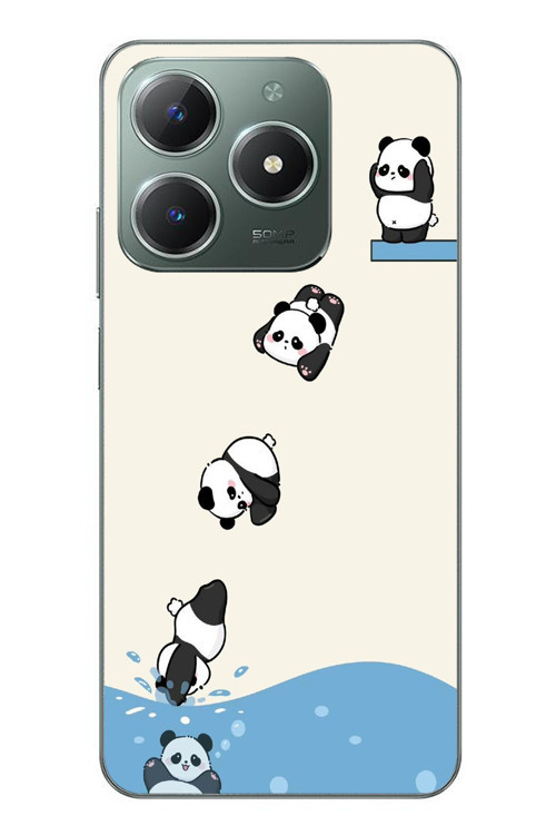 Realme C61 Uyumlu Yüzen Pandalar Baskılı Silikon Kılıf