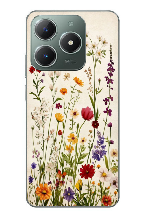 Realme C61 Uyumlu Zarif Çiçekler Baskılı Silikon Kılıf