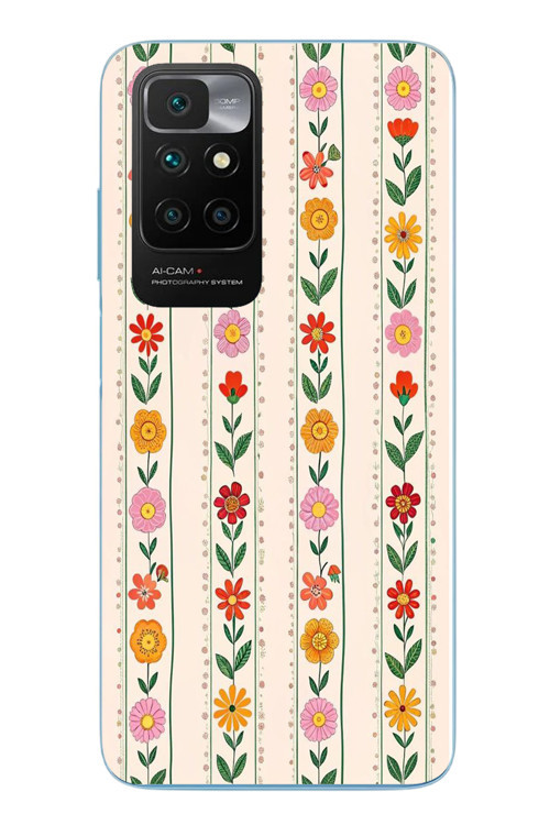 Redmi 10 2022 Uyumlu Çiçekler ve Yaprakları Baskılı Silikon Kılıf