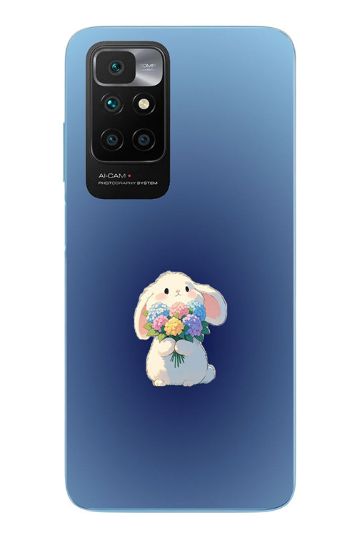 Redmi 10 2022 Uyumlu Çiçekli Tavşan Baskılı Silikon Kılıf
