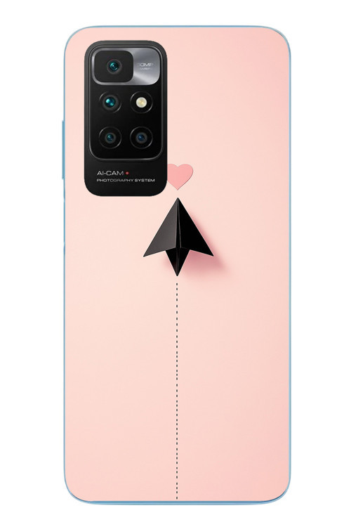 Redmi 10 2022 Uyumlu Kalp Siyah Uçak Baskılı Silikon Kılıf