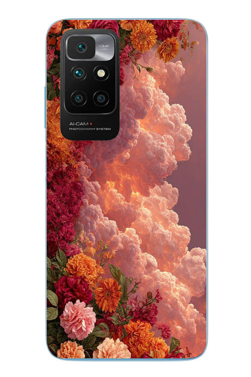 Redmi 10 2022 Uyumlu Güller ve Bulutlar Baskılı Silikon Kılıf