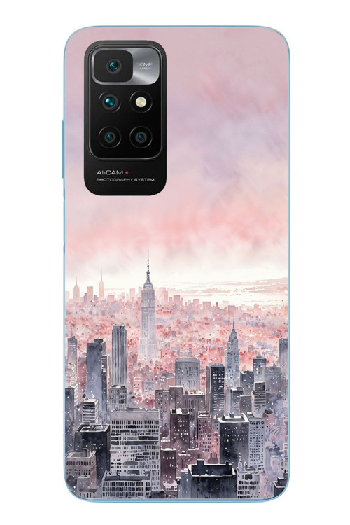 Redmi 10 2022 Uyumlu Gökdelenler Baskılı Silikon Kılıf