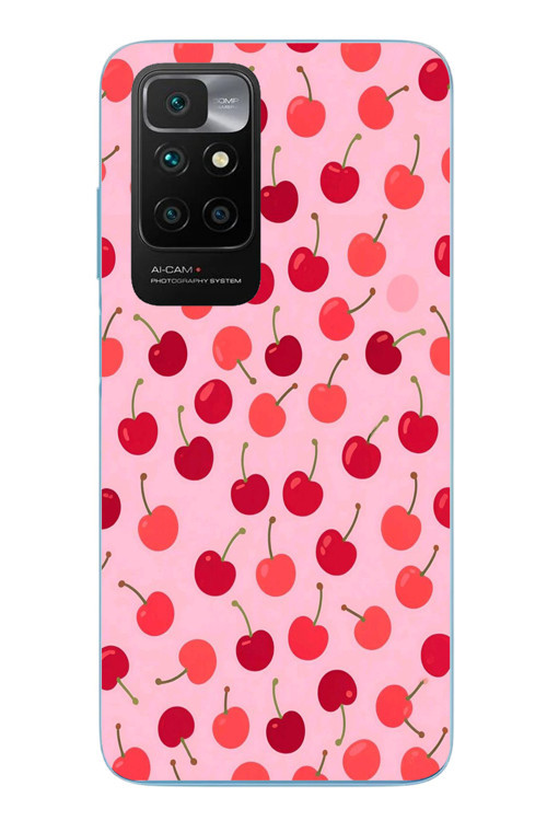 Redmi 10 2022 Uyumlu Pembe Kirazlar Baskılı Silikon Kılıf