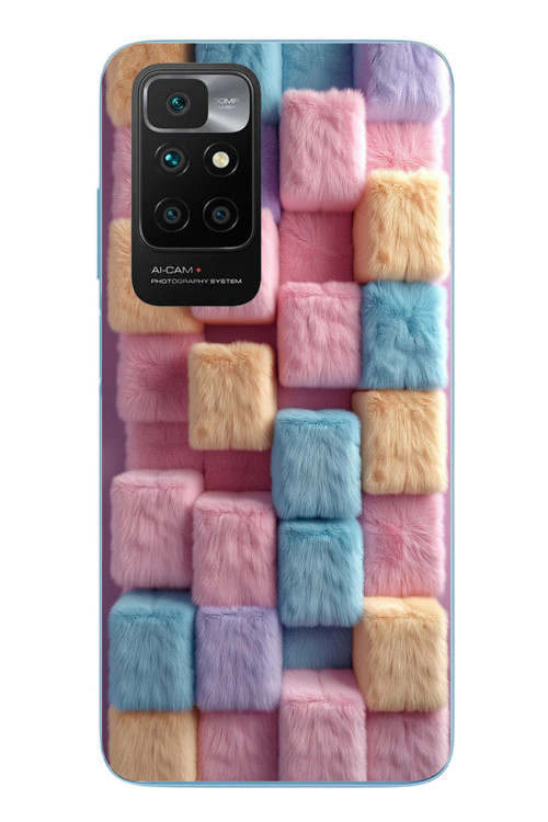 Redmi 10 2022 Uyumlu Pembe Tüylü Kareler Baskılı Silikon Kılıf