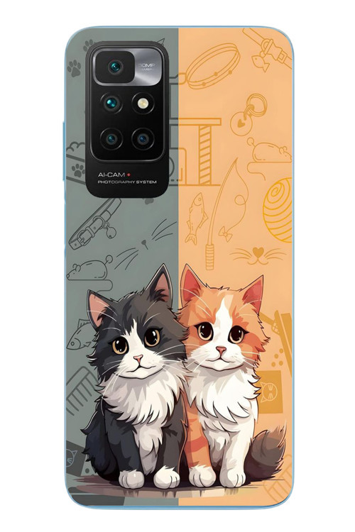 Redmi 10 2022 Uyumlu Sarı ve Siyah Kedi Baskılı Silikon Kılıf
