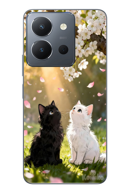 Vivo Y36 Uyumlu İlkbahar Kedileri Baskılı Silikon Kılıf