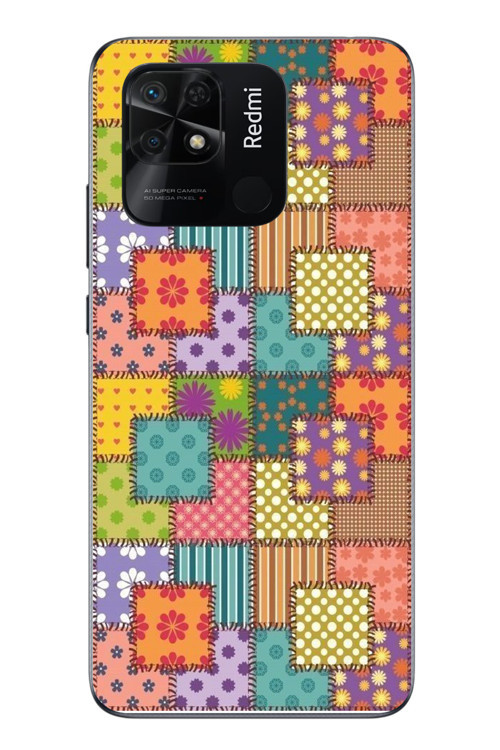 Redmi 10C Uyumlu Kare Motifleri Baskılı Silikon Kılıf