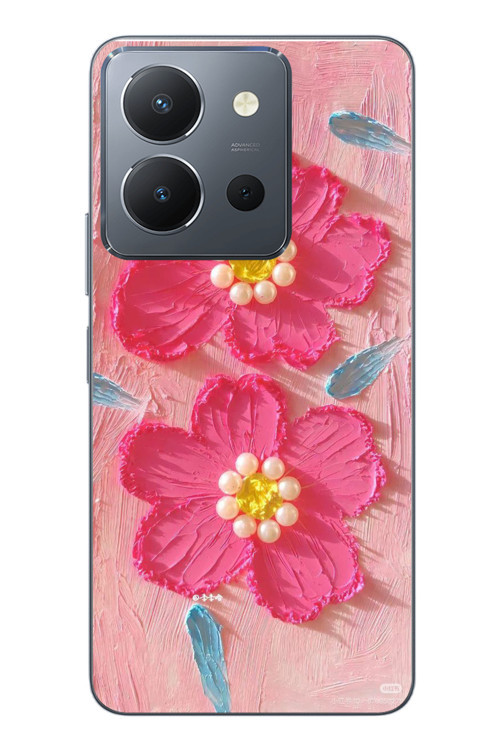 Vivo Y36 Uyumlu İnci Çiçekler Baskılı Silikon Kılıf