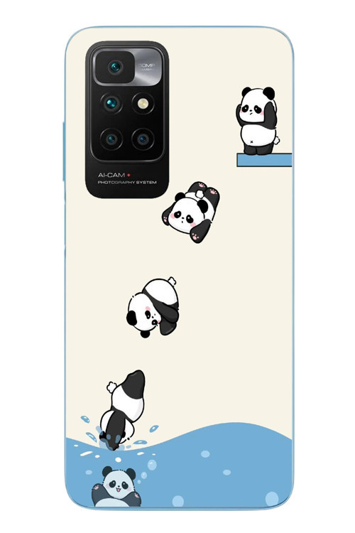 Redmi 10 2022 Uyumlu Yüzen Pandalar Baskılı Silikon Kılıf