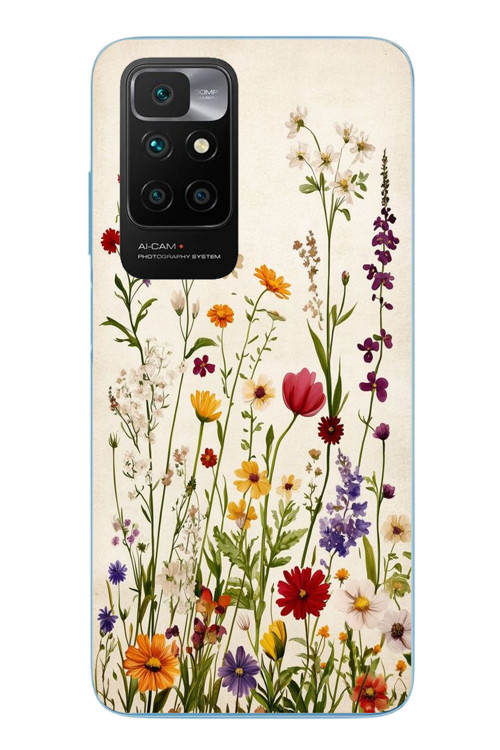 Redmi 10 2022 Uyumlu Zarif Çiçekler Baskılı Silikon Kılıf