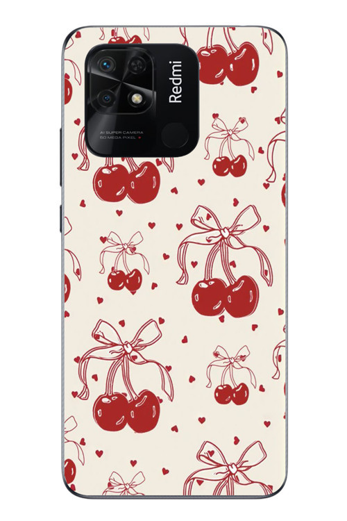 Redmi 10C Uyumlu Kiraz Bukleleri Baskılı Silikon Kılıf