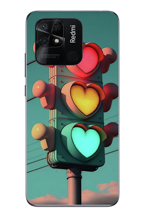 Redmi 10C Uyumlu Kalpli Trafik Lambası Baskılı Silikon Kılıf