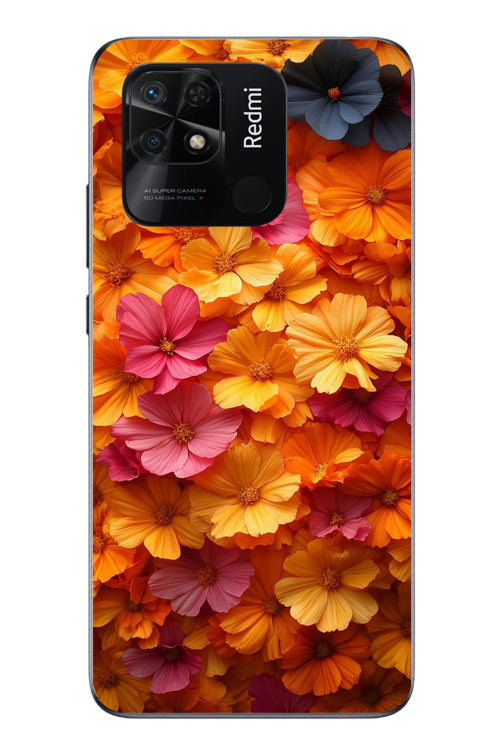 Redmi 10C Uyumlu Sarı Pembe Çiçekler Baskılı Silikon Kılıf