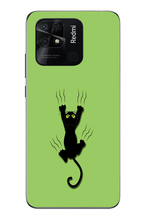 Redmi 10C Uyumlu Tutunan Kedi Baskılı Silikon Kılıf