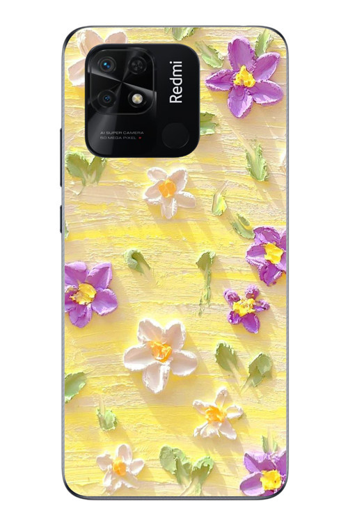 Redmi 10C Uyumlu Mor Papatyalar Baskılı Silikon Kılıf