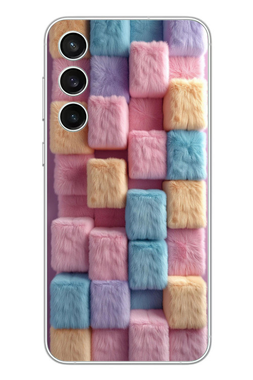 Samsung Galaxy S23 Fe Uyumlu Pembe Tüylü Kareler Baskılı Silikon Kılıf