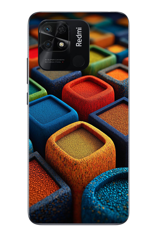 Redmi 10C Uyumlu Renkli Kare Puflar Baskılı Silikon Kılıf