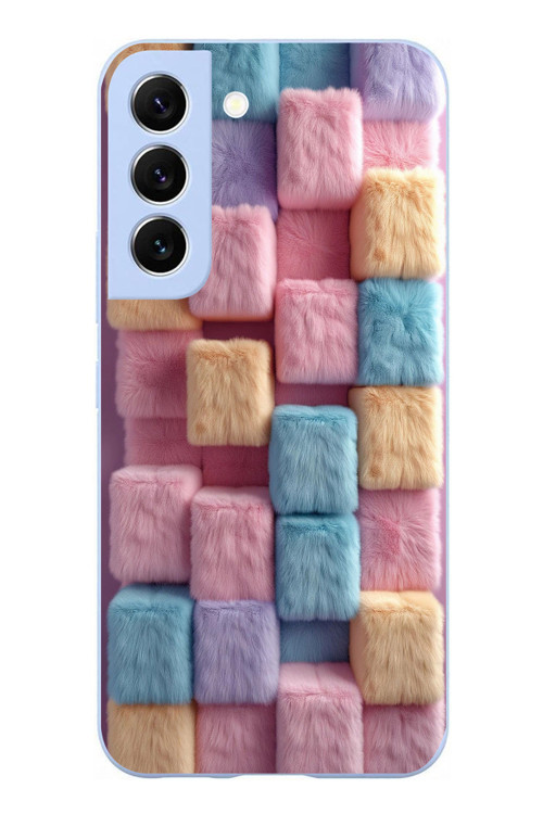 Samsung Galaxy S22 Uyumlu Pembe Tüylü Kareler Baskılı Silikon Kılıf