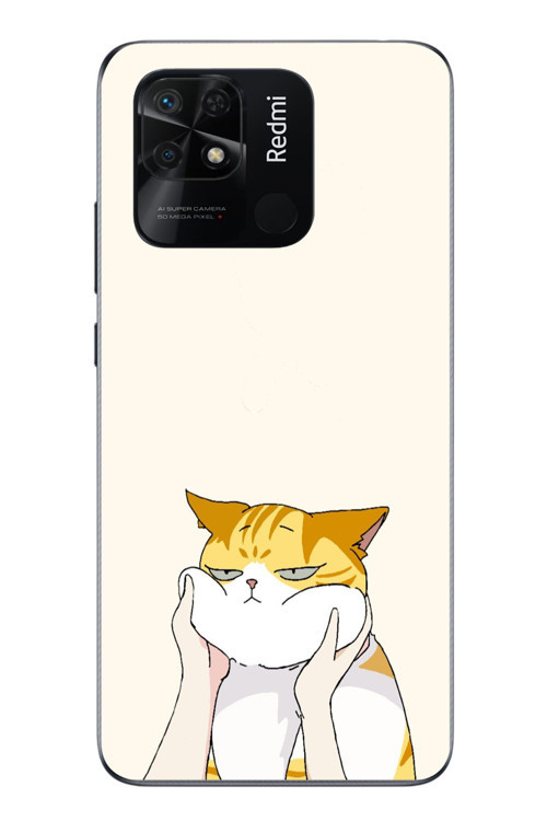 Redmi 10C Uyumlu Sarı Kedi Yanakları Baskılı Silikon Kılıf
