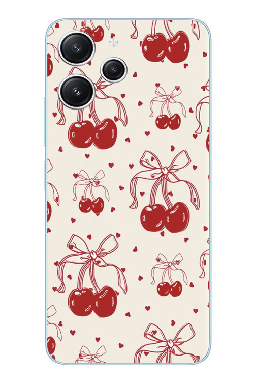 Redmi 12 Uyumlu Kiraz Bukleleri Baskılı Silikon Kılıf