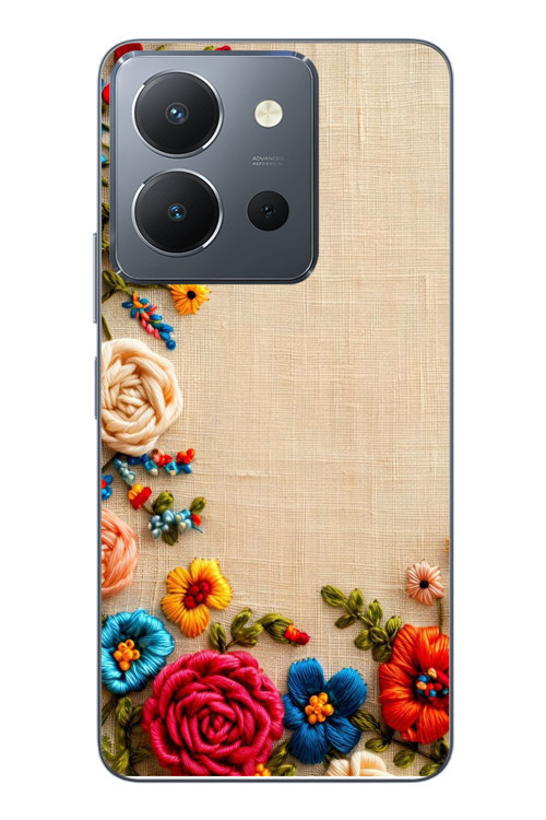 Vivo Y36 Uyumlu İşlemeli İğne Oyası Baskılı Silikon Kılıf