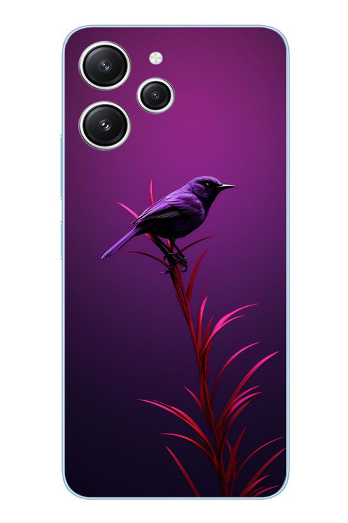 Redmi 12 Uyumlu Mor Kuş Dalda Baskılı Silikon Kılıf