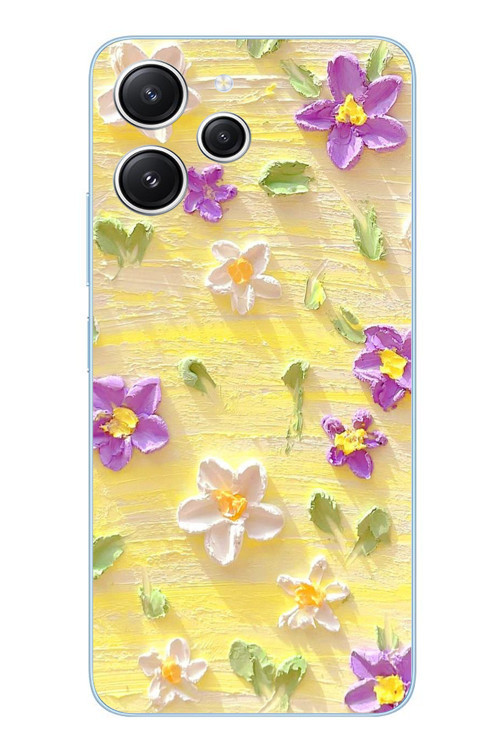 Redmi 12 Uyumlu Mor Papatyalar Baskılı Silikon Kılıf
