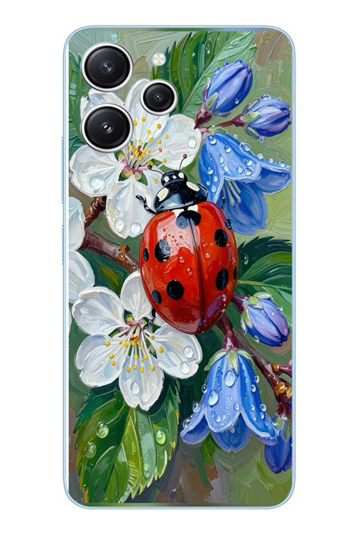 Redmi 12 Uyumlu Uğur Böceği Yağlı Boya Baskılı Silikon Kılıf