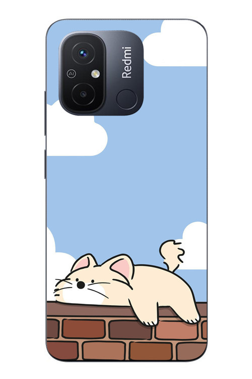 Redmi 12C Uyumlu Duvar Üstünde Kedi Baskılı Silikon Kılıf