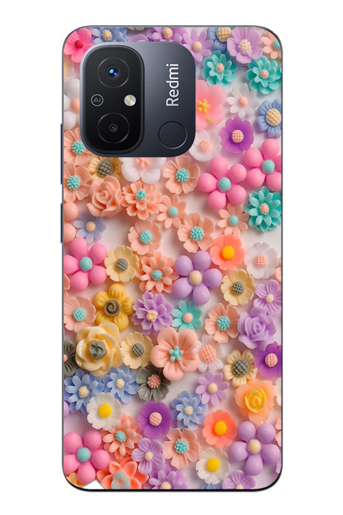 Redmi 12C Uyumlu Çiçek Bükleleri Baskılı Silikon Kılıf