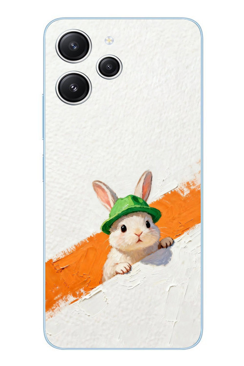 Redmi 12 Uyumlu Yeşil Şapkalı Tavşan Baskılı Silikon Kılıf