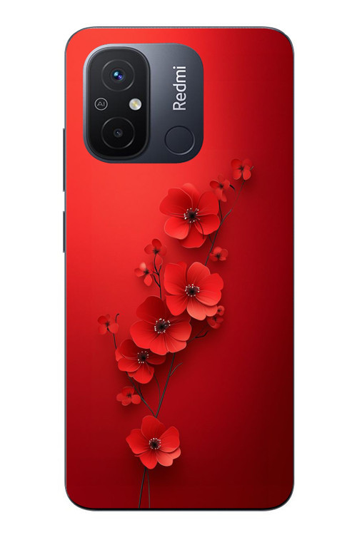 Redmi 12C Uyumlu Kırmızı Kardelenler Baskılı Silikon Kılıf